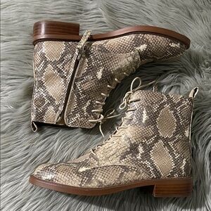 Sam Edelman Tan Snakeskin Lace-Up Boots